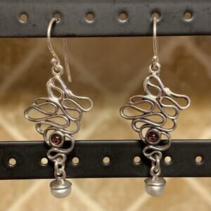 Hagit Gorali Earrings Sterling Silver and Garnet w/ Pearl Dangle